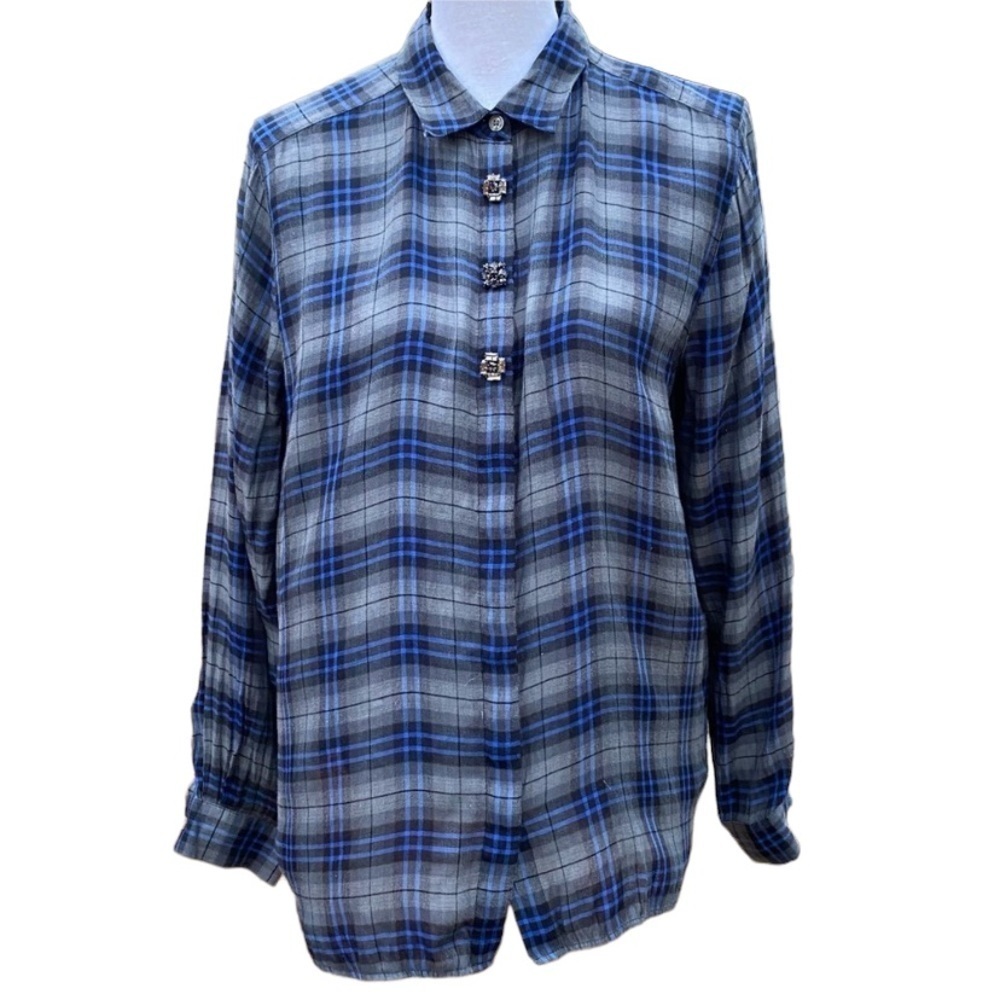Loft Plaid Long Sleeve Blouse Size Large